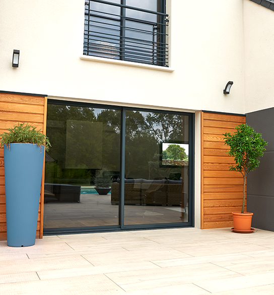 Baie vitrée coulissante aluminium empreinte 2 vantaux baie coulissante