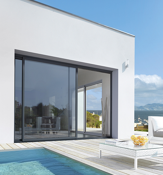 Baie vitrée coulissante aluminium empreinte 2 vantaux maison moderne
