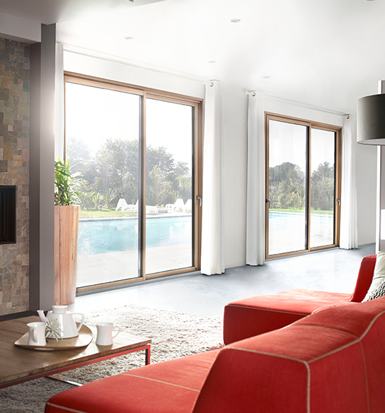 Baie vitrée mixte bois aluminium auralu baie vitree coulissante pasquet menuiseries