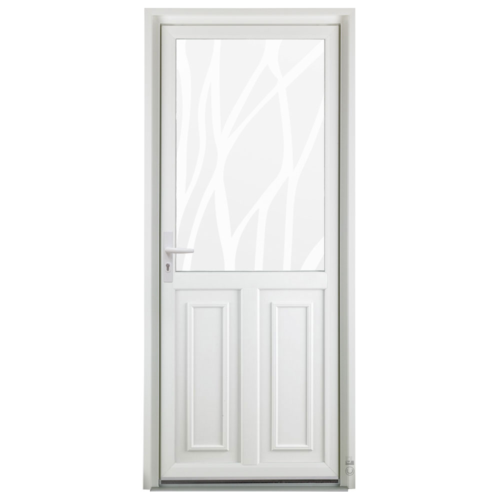 Porte d'entrée PVC Pasquet Muscade vitrée blanc vitrage lianes