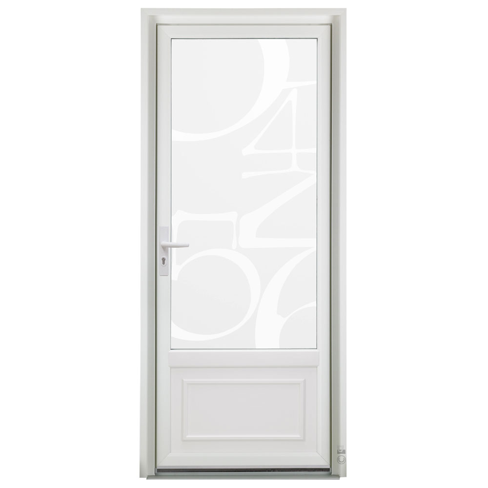 Porte d'entrée PVC Pasquet Paprika blanc avec vitrage chiffres