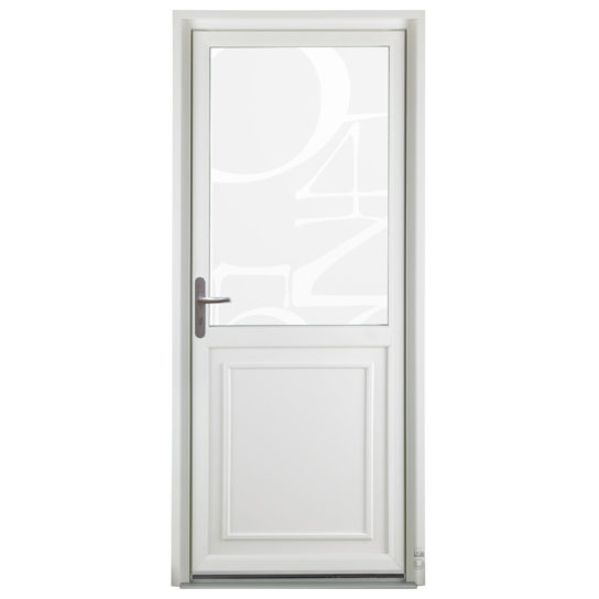 Porte d'entrée PVC Pasquet Poivre blanc vue extérieure vitrage chiffres