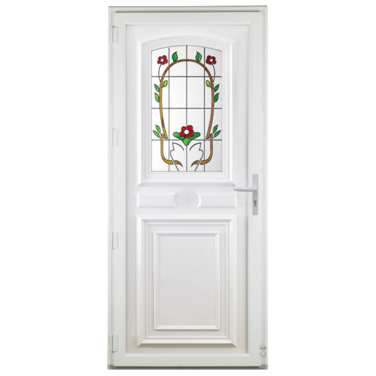 Porte d'entrée PVC Pasquet Sérénade avec vitrage décoratif vue intérieure