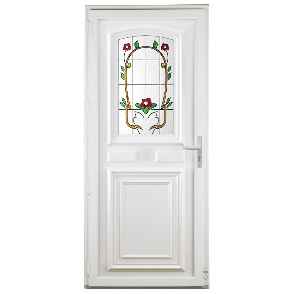 Porte d'entrée PVC Pasquet Sérénade avec vitrage décoratif vue intérieure