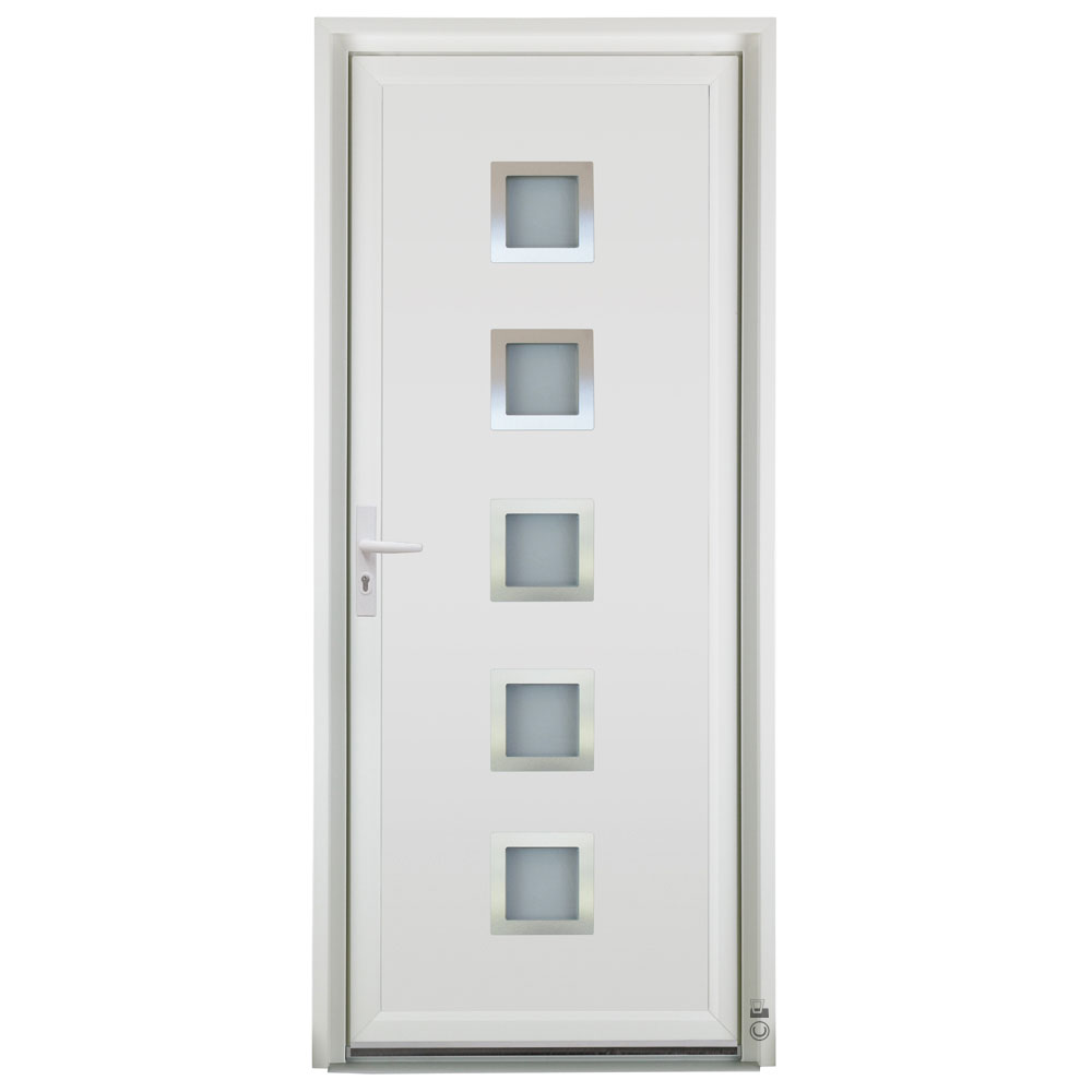 Porte d'entrée PVC Pasquet Sigma vue extérieure vitrage carré