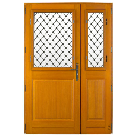 Porte d'entrée Bois Pasquet Thibaudière porte à grille moabi chêne semi fixe intérieur