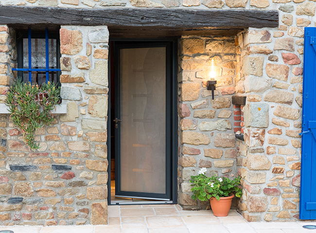 Porte entrée aluminium Initiale vitrage Gingembre porte vitrée porte entrée un vantail porte vitrée aluminium