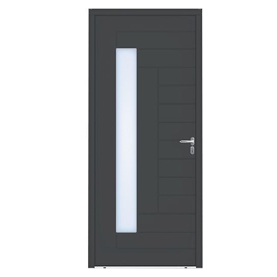 Porte d'entrée bois Tibidy Gris vue extérieure