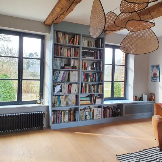 bibliotheque double fenenetre à la française pasquet menuiseries