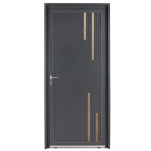 Porte d'entrée aluminium - Coriolis - Gris RAL 7016 - Insert effet bois chene clair