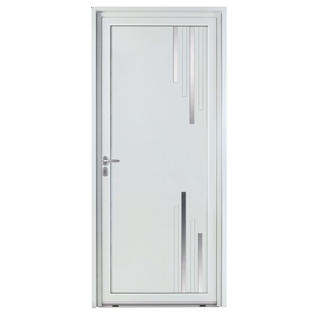 Porte d'entrée aluminium - Coriolis - Gris RAL 7035 - Insert inox