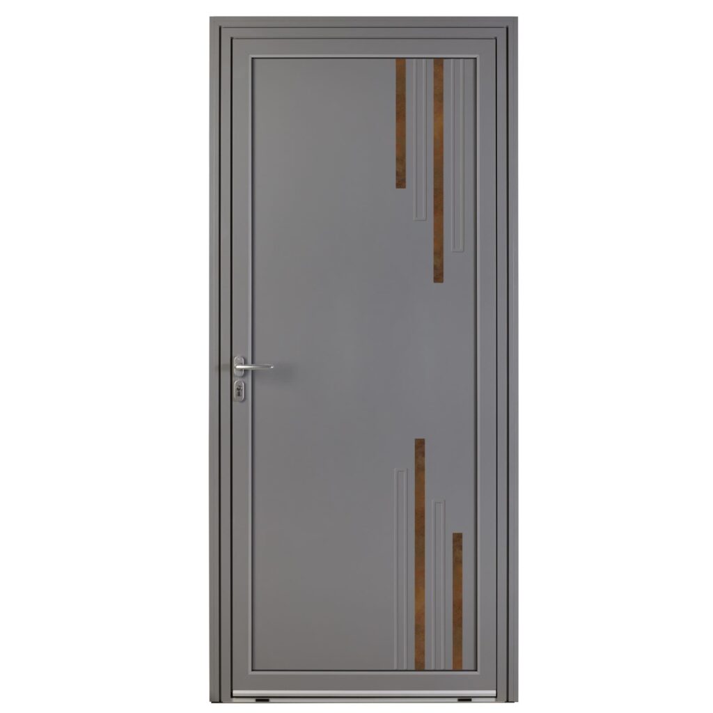 Porte d'entrée aluminium - Coriolis - Gris RAL 7037 - Insert céramique finition rouille
