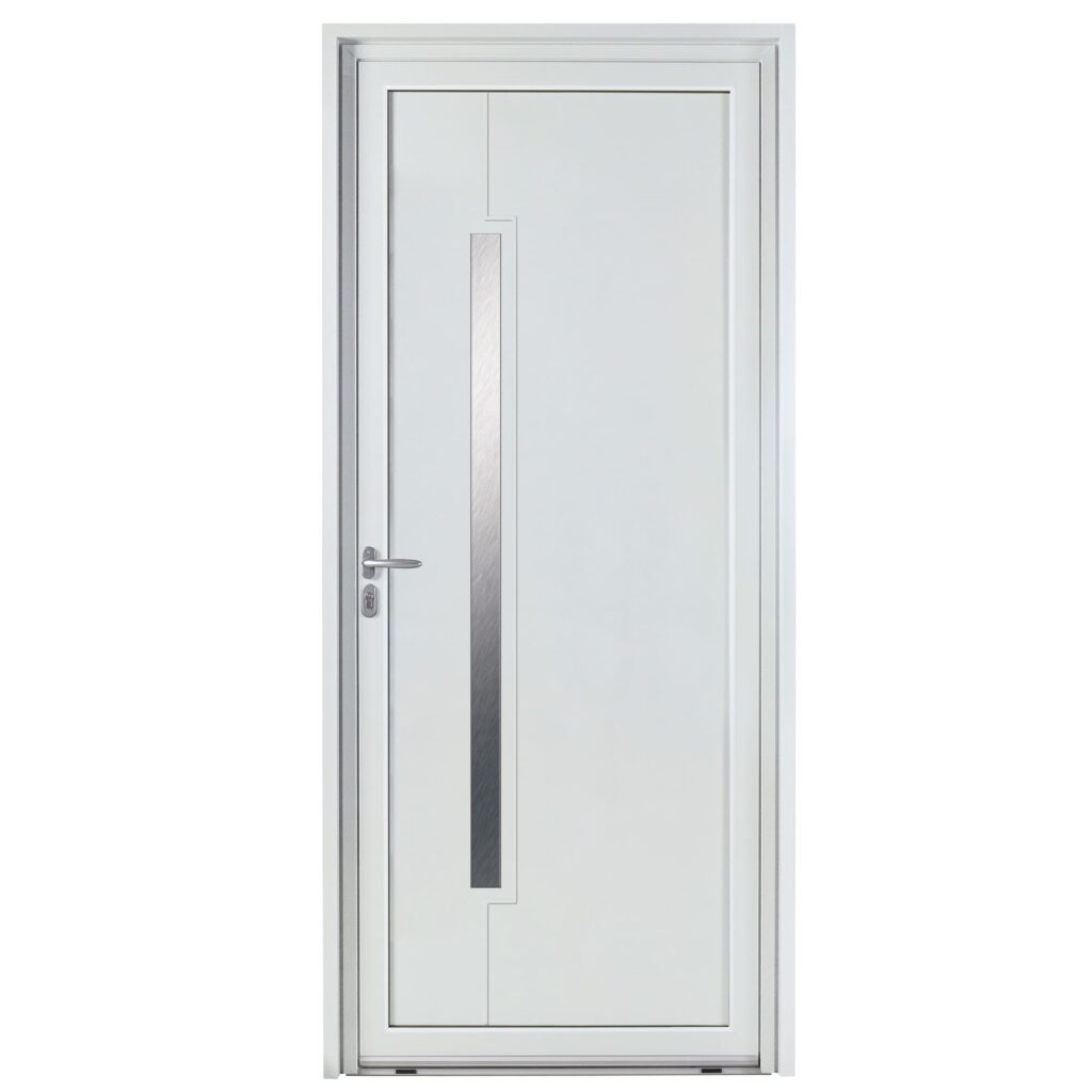 Porte d'entrée aluminium - Estival - Gris RAL 7035 - Insert inox