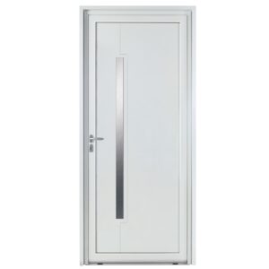 Porte d'entrée aluminium - Estival - Gris RAL 7035 - Insert inox