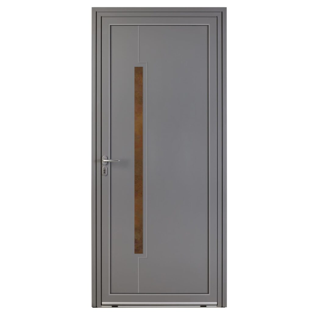 Porte d'entrée aluminium - Estival - Gris RAL 7037 - Insert céramique finition rouille