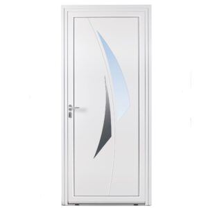 Porte d'entrée aluminium - Lune - Gris RAL 7035 - Insert inox