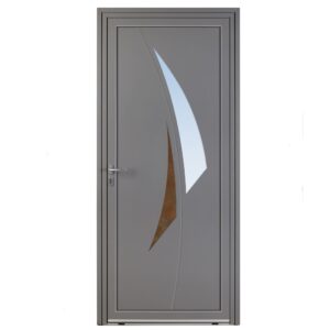 Porte d'entrée aluminium - Lune - Gris RAL 7037 - Insert céramique finition rouille