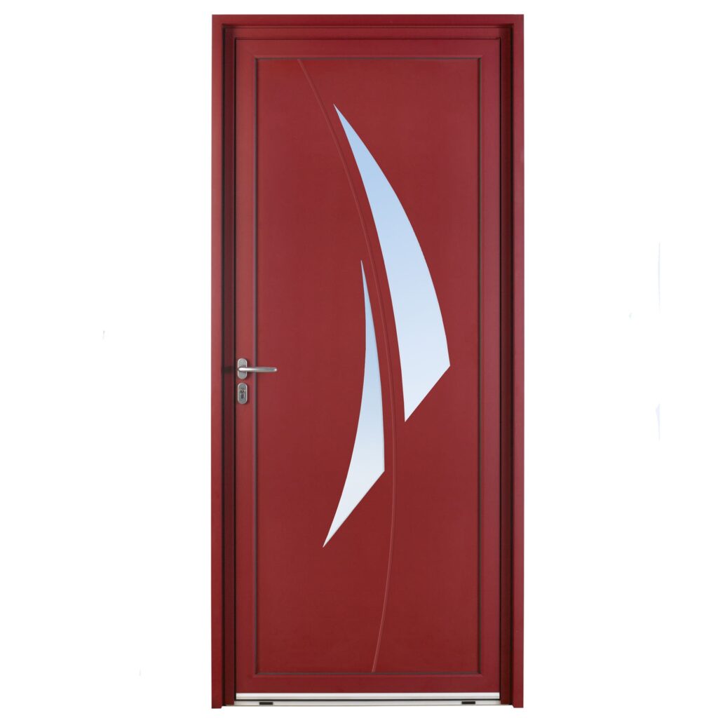 Porte d'entrée aluminium - Lune - Rouge RAL 3004 - Vitrage