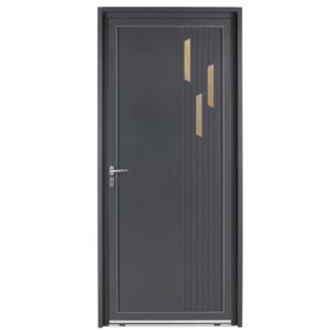 Porte d'entrée aluminium - Mirage - Gris RAL 7016 - Insert effet bois chene clair