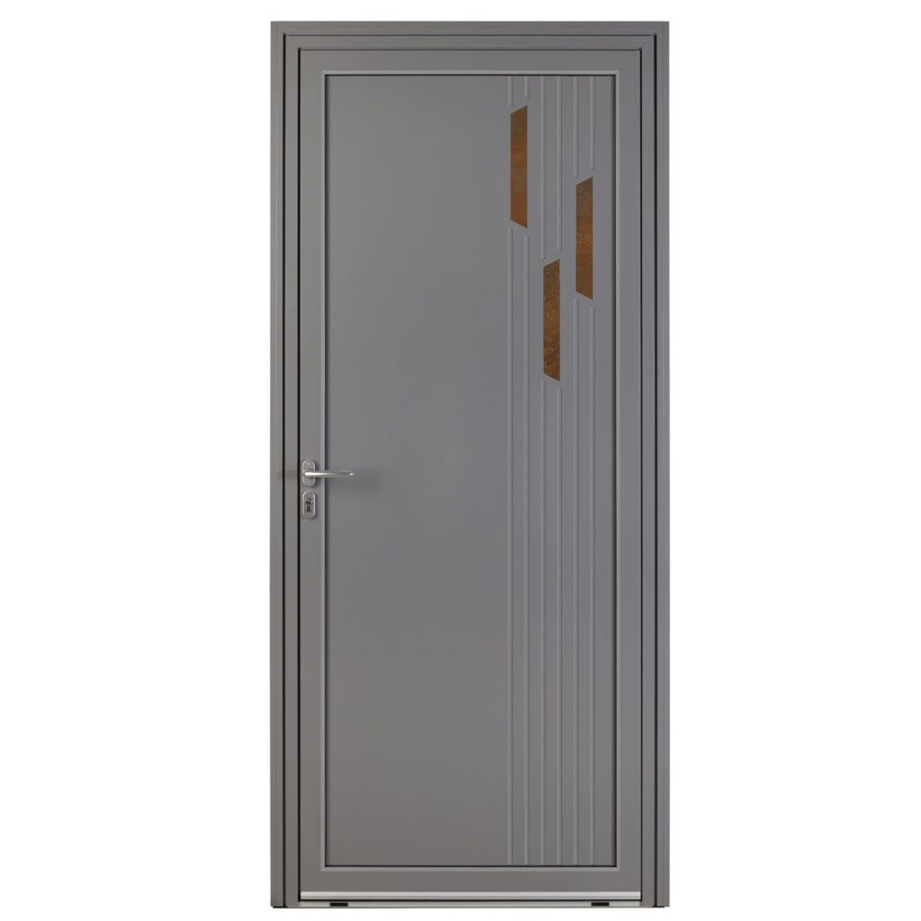 Porte d'entrée aluminium - Mirage - Gris RAL 7037 - Insert céramique finition rouille