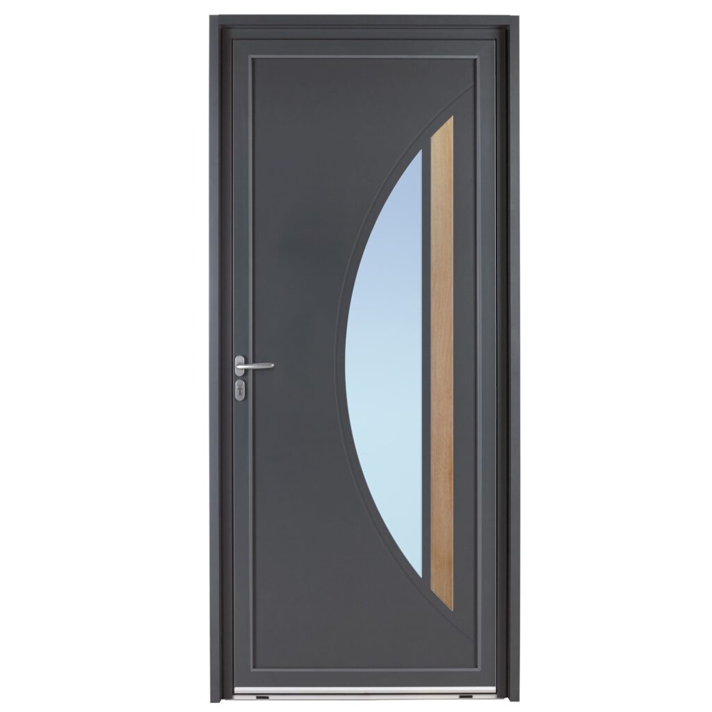 Porte d'entrée aluminium - Octa - Gris RAL 7016 - Insert effet bois chene clair