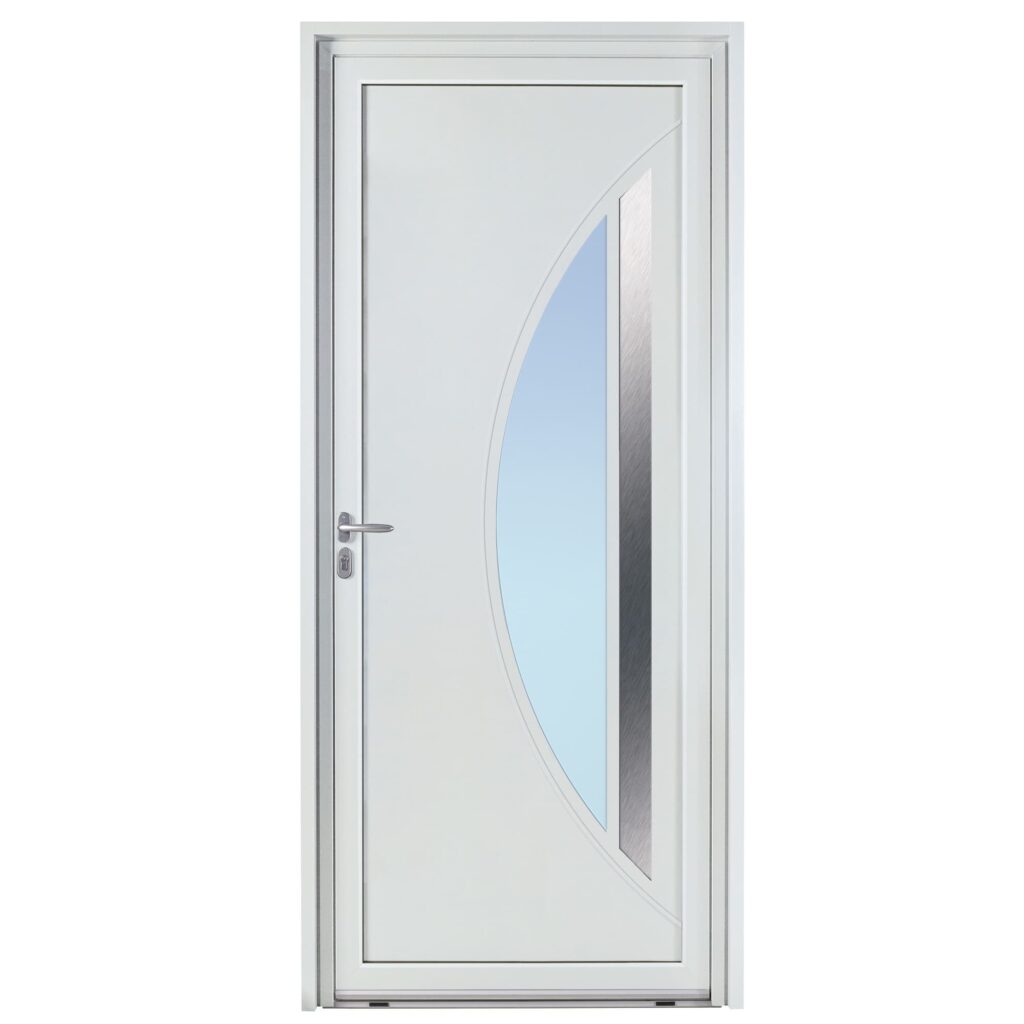 Porte d'entrée aluminium - Octa - Gris RAL 7035 - Insert inox