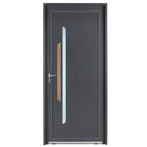 Porte d'entrée aluminium - Orage - Gris RAL 7016 - Insert effet bois chene clair