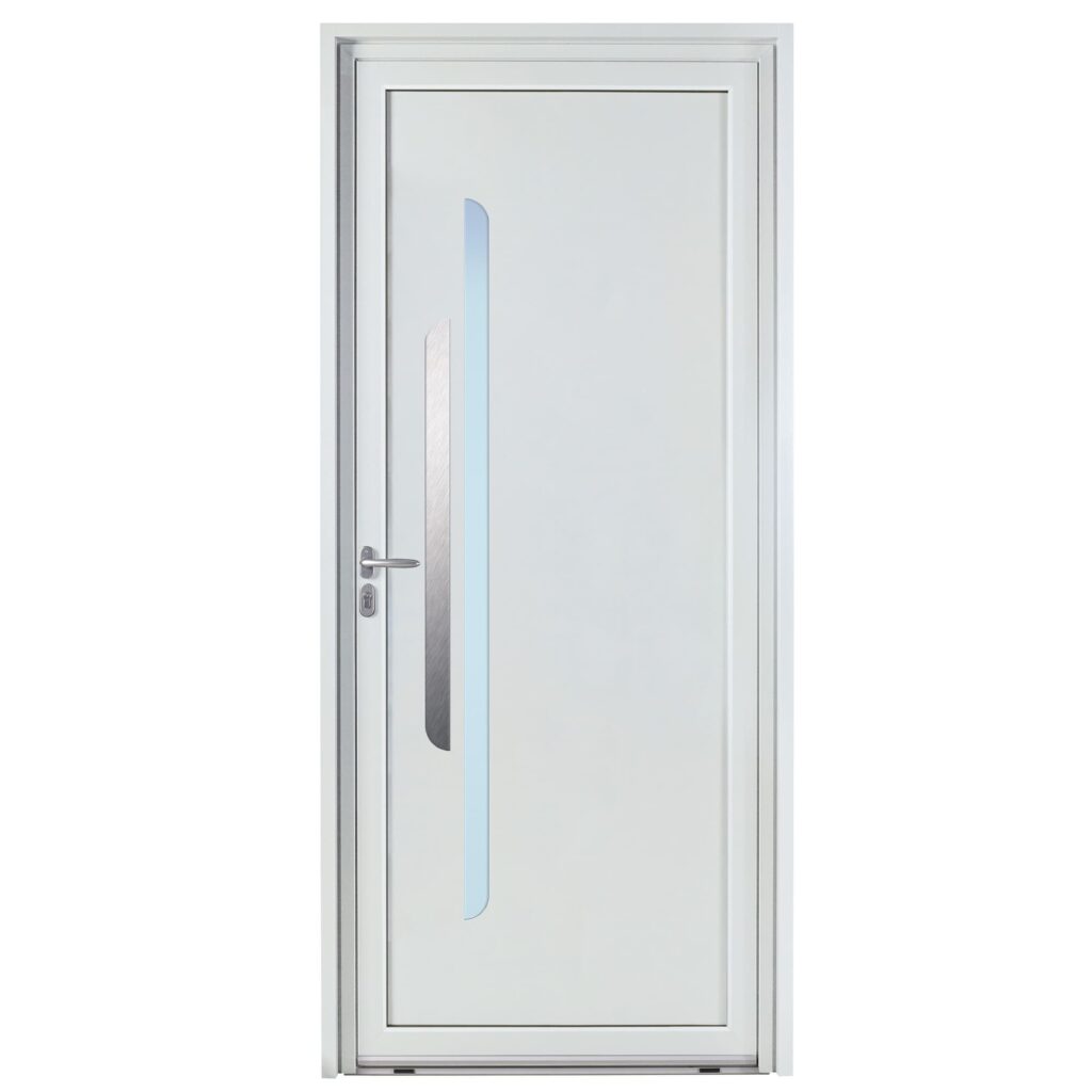 Porte d'entrée aluminium - Orage - Gris RAL 7035 - Insert inox
