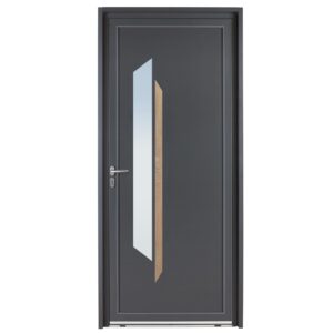 Porte d'entrée aluminium - Reflet - Gris RAL 7016 - Insert effet bois chene clair