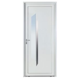 Porte d'entrée aluminium - Reflet - Gris RAL 7035 - Insert inox