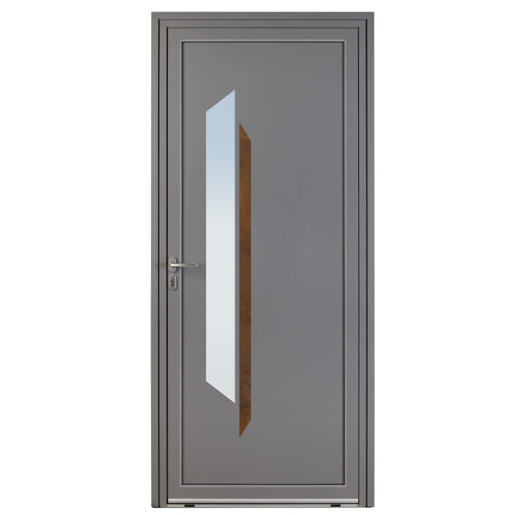 Porte d'entrée aluminium - Reflet - Gris RAL 7037 - Insert céramique finition rouille